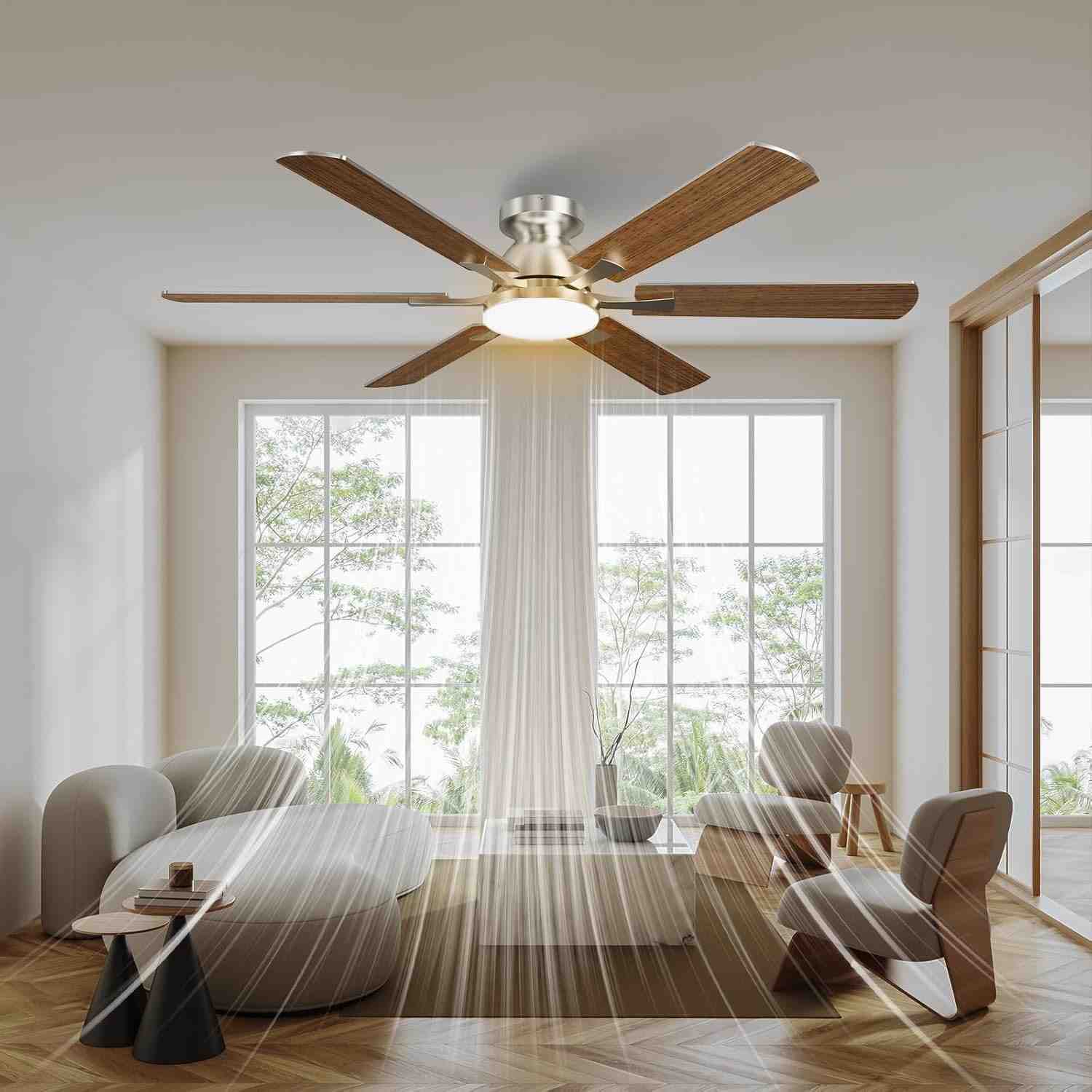 Ventilador de Teto com Controle Remoto 52" | 6 Velocidades, Luz LED 3 Cores, Motor BLDC Silencioso