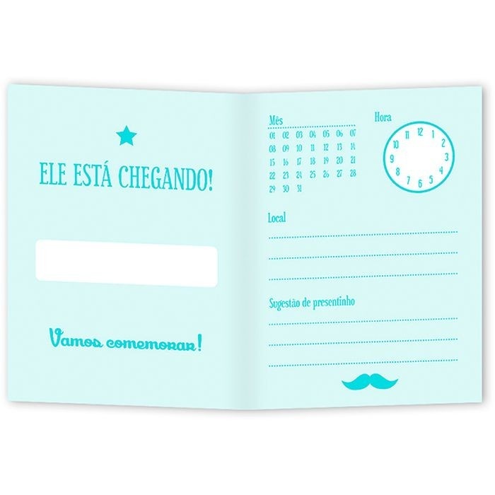 Convite Chá de Bebê Menino: 10 Unidades Regina Rizzo