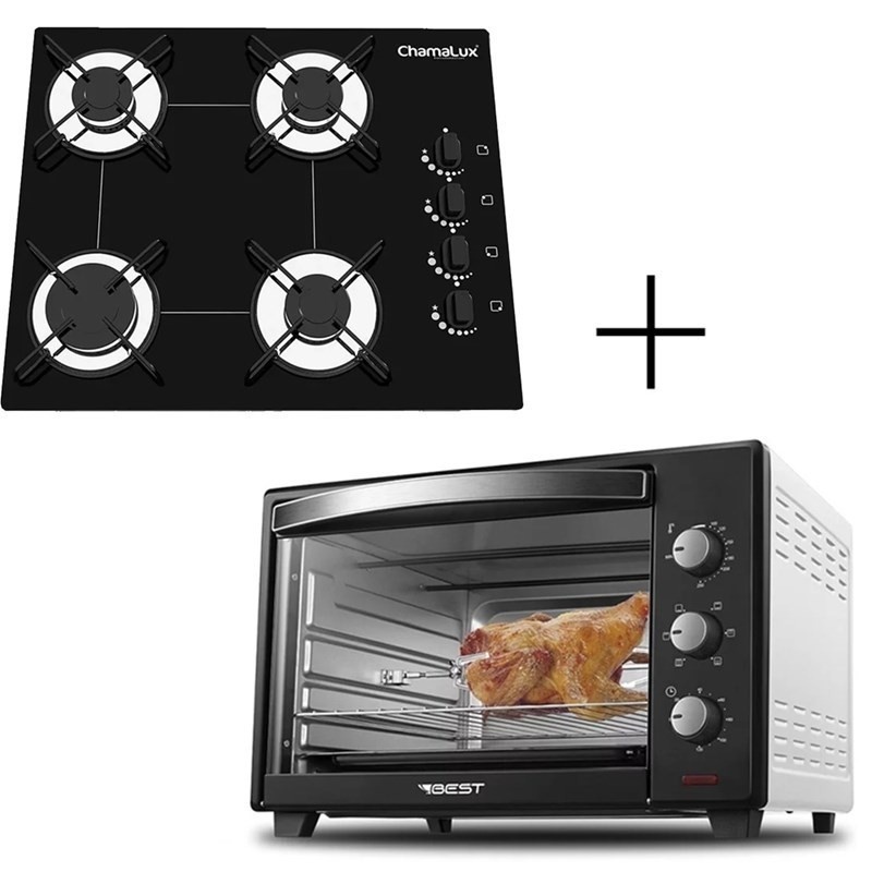 Cooktop 4 Bocas + Forno Elétrico 48L: Cozinhe Fácil!