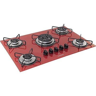 Cooktop 5 Queimadores Vermelho: Potência e Elegância