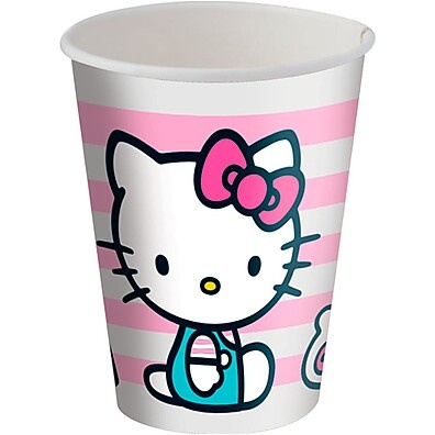 Copo de Papel Hello Kitty Rosa 180ml – 8 Unidades para Festas Temáticas