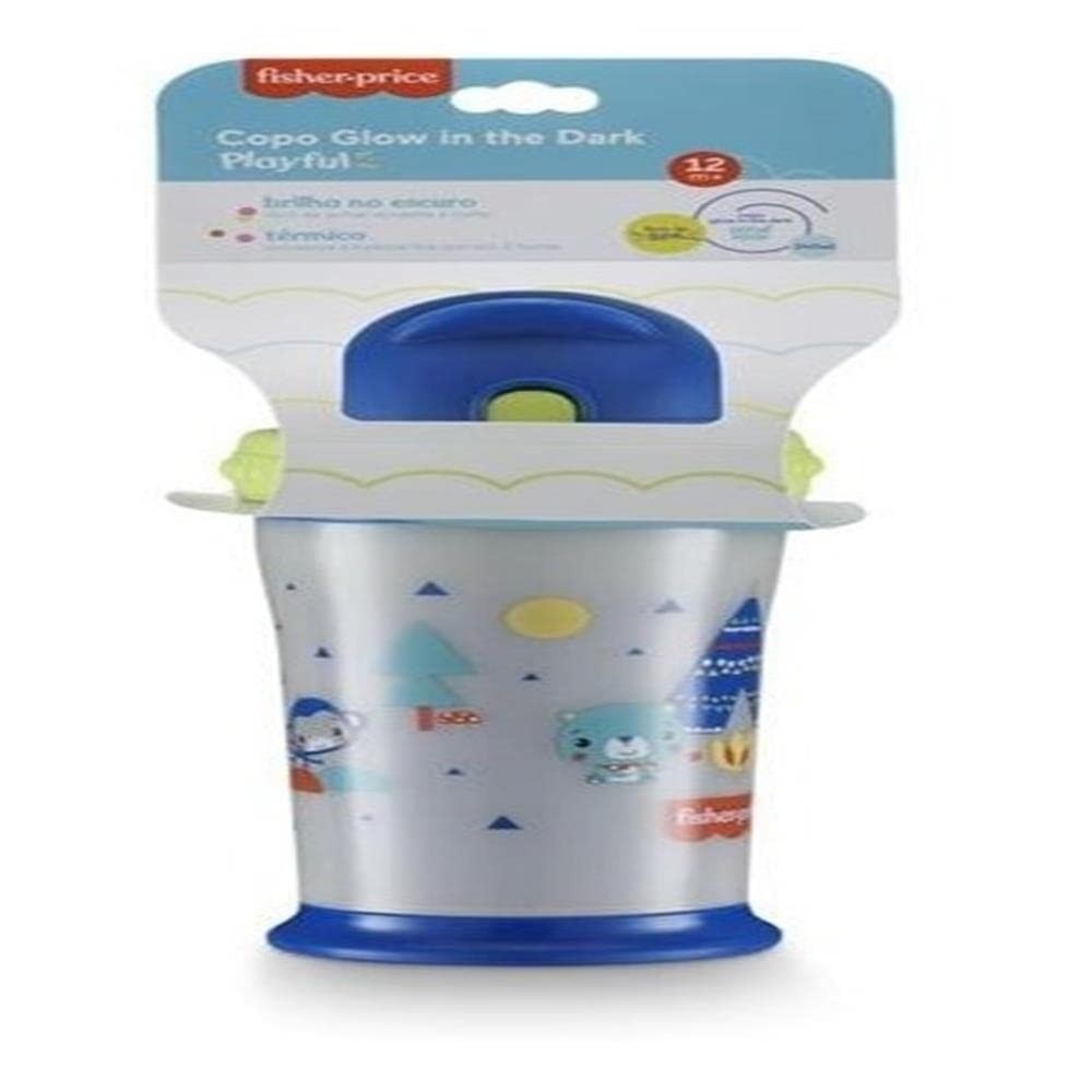Copo Playful Glow In The Dark Azul Star - BB1128 Fisher Price | Brilha no Escuro, Canudo Retrátil e Isolamento Térmico