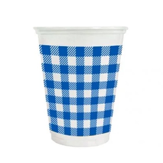 Copo Plástico Xadrez Azul 200ml: Festa e Praticidade!