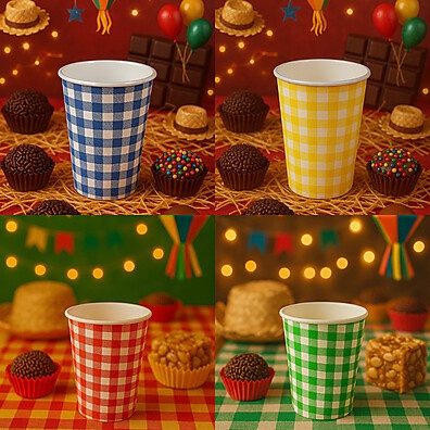 Copos de Papel 200ml Xadrez: Festa Junina 2025