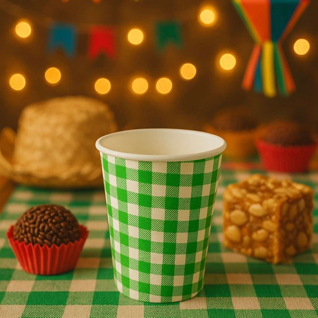 Copos Festa Junina: 10 a 60 Unidades Xadrez Verde