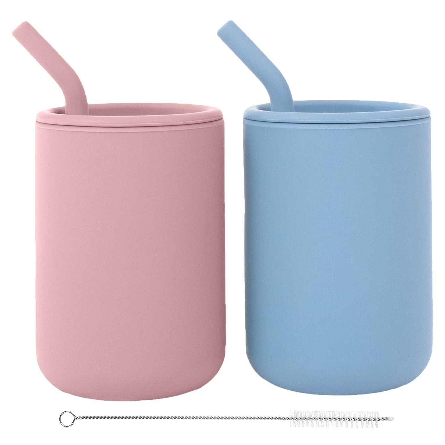 Copos de Silicone para Bebês WeeSprout com Canudos e Tampas - Conjunto de 2 Unidades