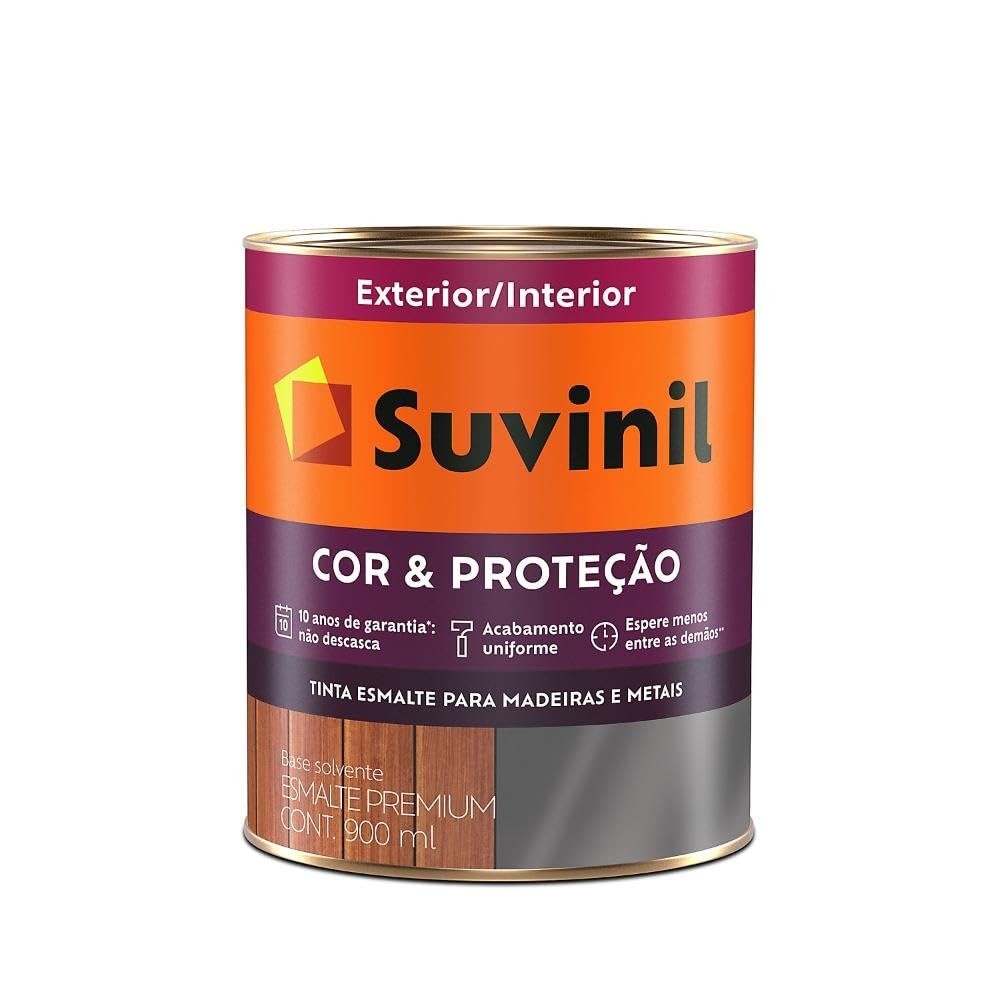 Tinta Esmalte Sintético Cor e Proteção Brilhante Para Madeira e Metal Cinza Médio 900ml - SUVINIL - Tinta Esmalte Sintético Cor e Proteção Brilhante Para Madeira e Metal Cinza Médio 900ml - SUVINIL