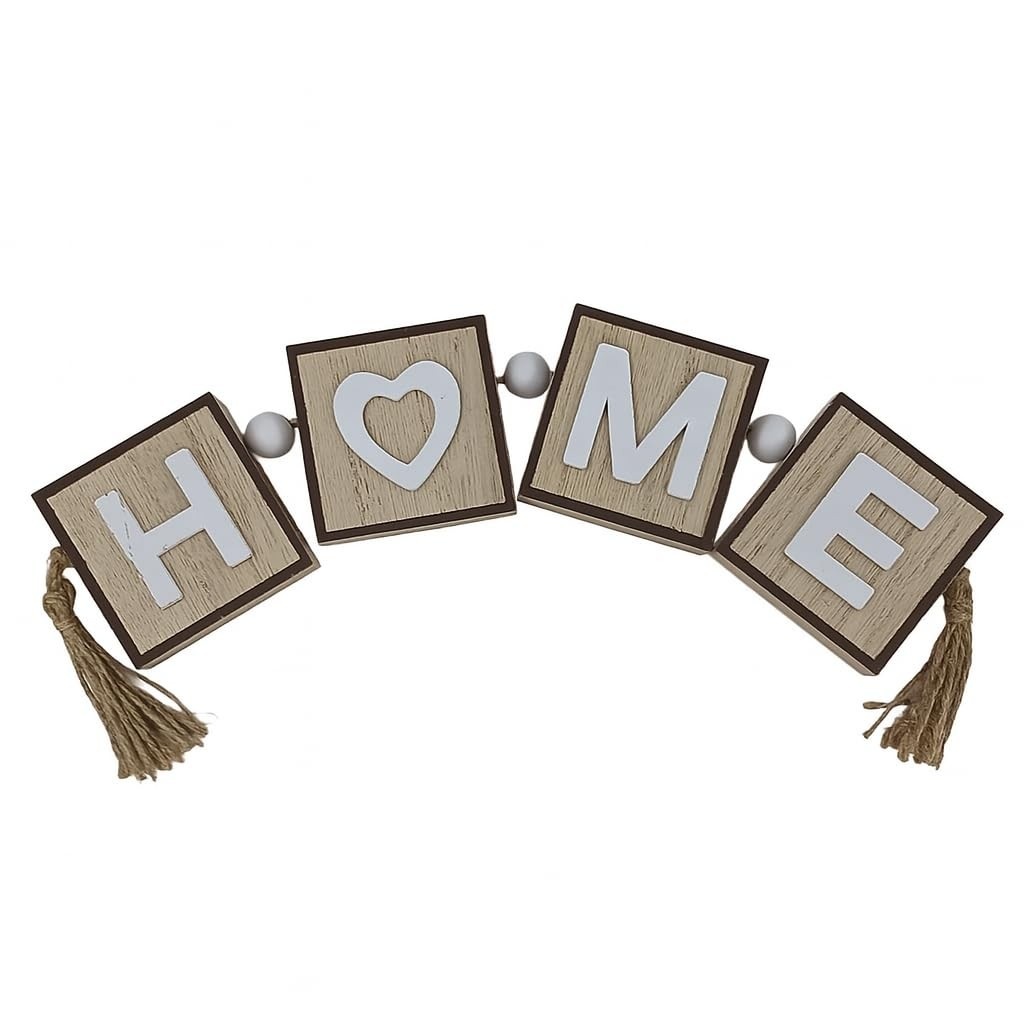 Escultura Decorativa em MDF 'Home' com Coração | 28,5 cm | Estilo Rústico e Aconchegante para Decoração de Ambientes