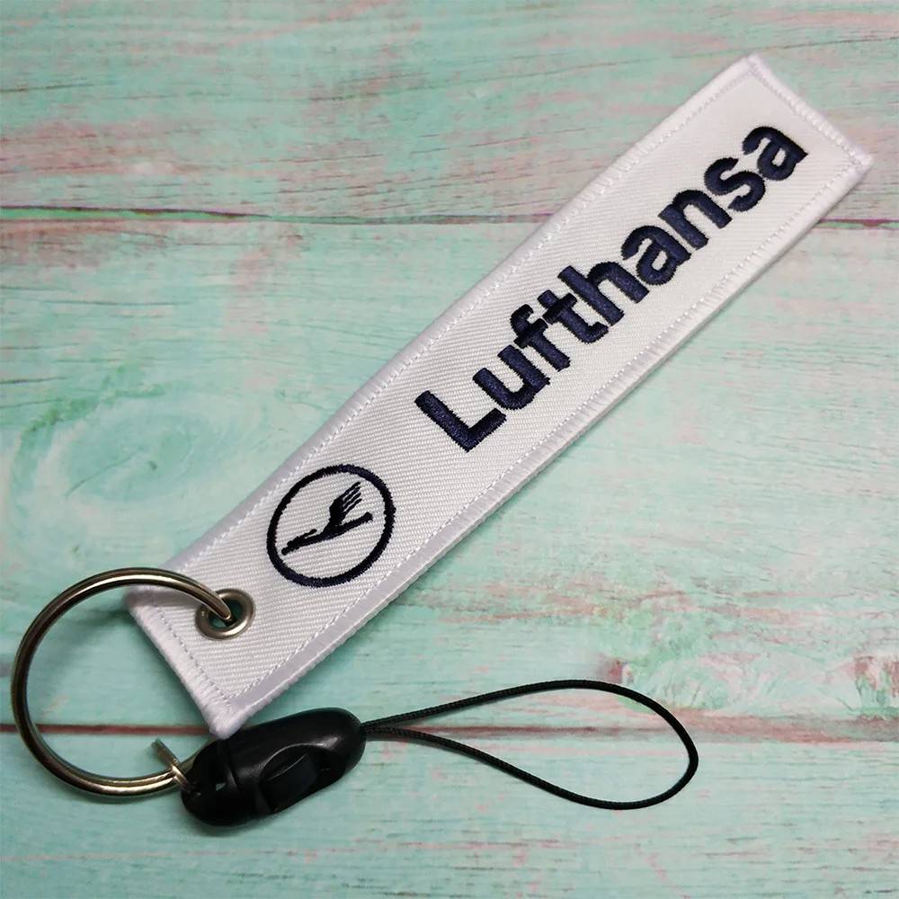 Cordão Lanyard Lufthansa Branco Bordado – Estilo Tripulação