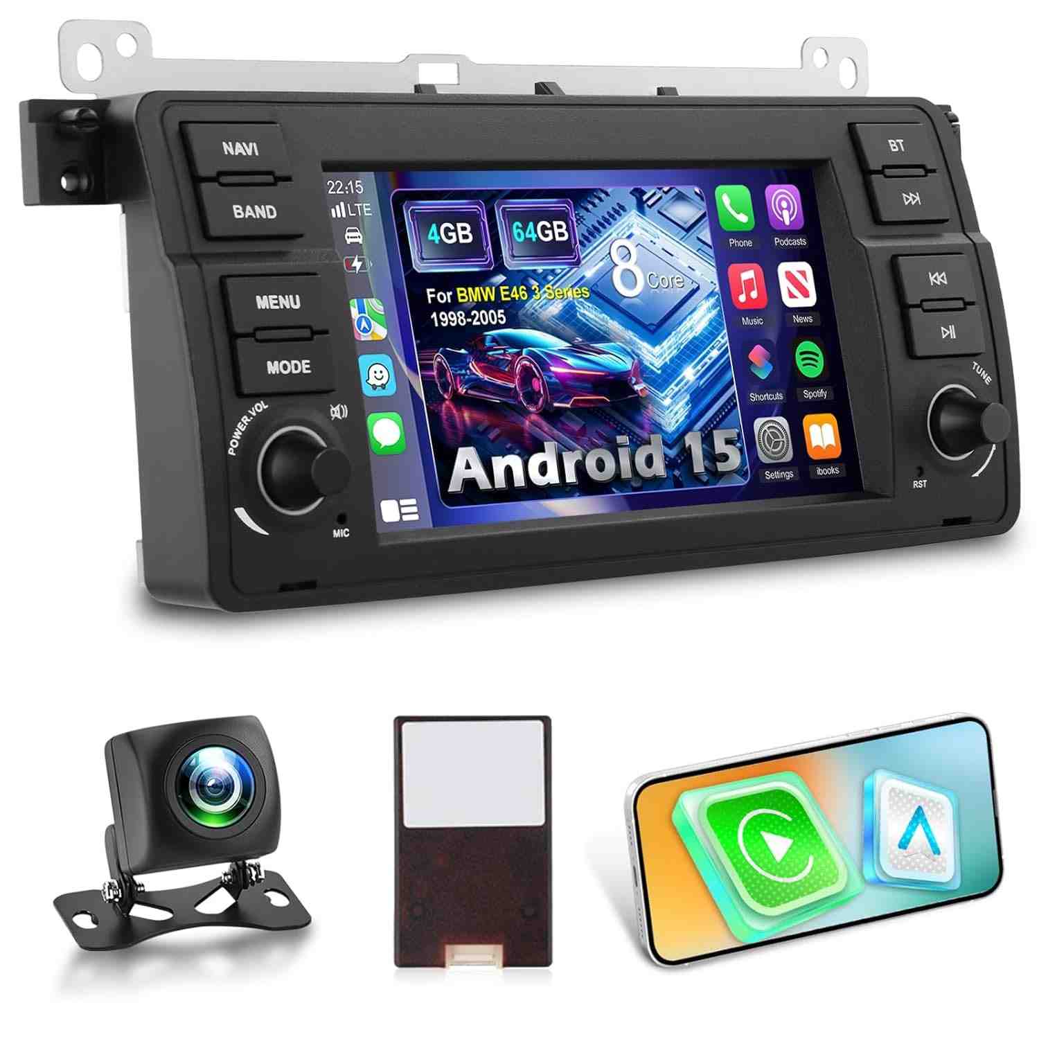 Central Multimídia Android 15 para BMW E46 M3 (1999-2006): 8 Core, 64GB, CarPlay Sem Fio, GPS e DSP