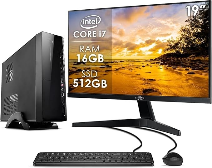 Computador Slim Completo Intel Core i7 16GB SSD 512GB Monitor 19" 4 Núcleos Super Turbo Pc Hdmi Teclado e Mouse Strong Tech