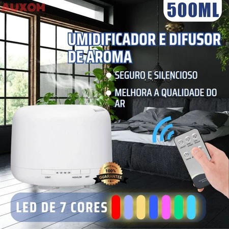 Umidificador Aromatizador 500ml com LED 7 Cores