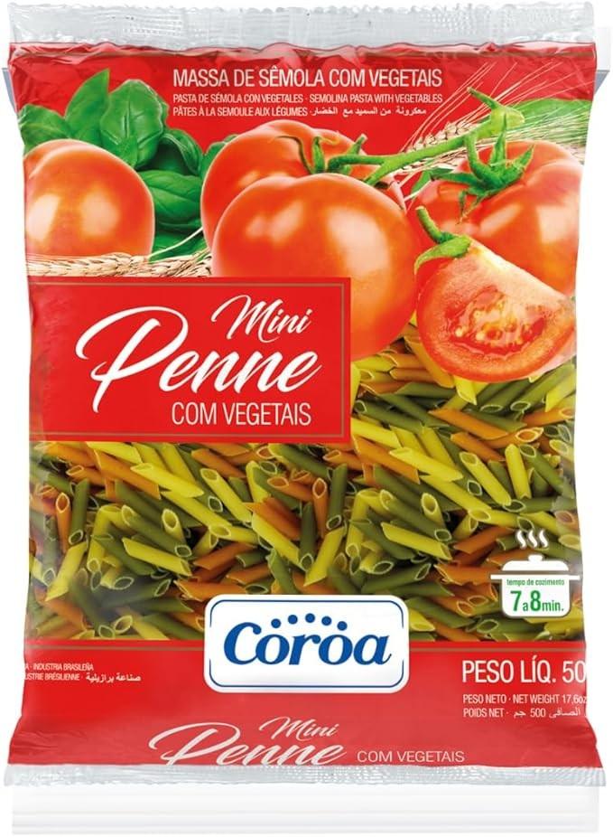 Macarrão Mini Penne Com Vegetais Coroa 500G, Coroa Alimentos, Massa Mini Penne De Sêmola Com Vegetais Pasta Tre Verdure, Vermelho, Ótima Nutrição Com Muito Sabor, Tradição Da Família
