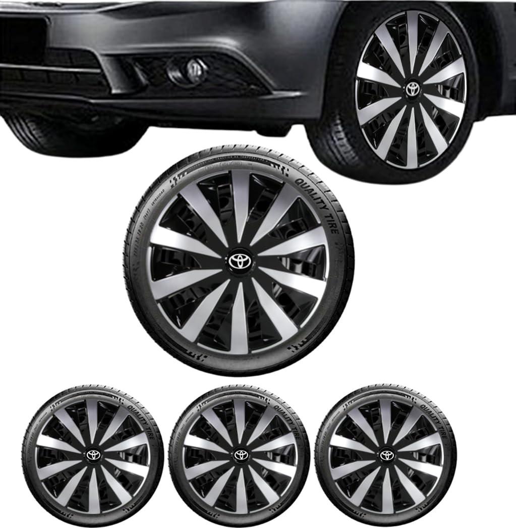 Jogo 4 Calotas Esportivas Seven Aro 14 Preto/Prata - TOYO | Ideal para Etios, Yaris e Corolla