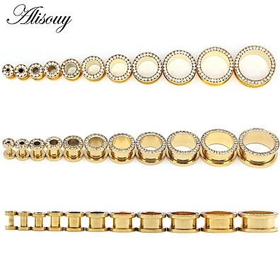 Tampões de Ouvido Alisouy Dourado e Cristal – Kit Alongamento Corporal
