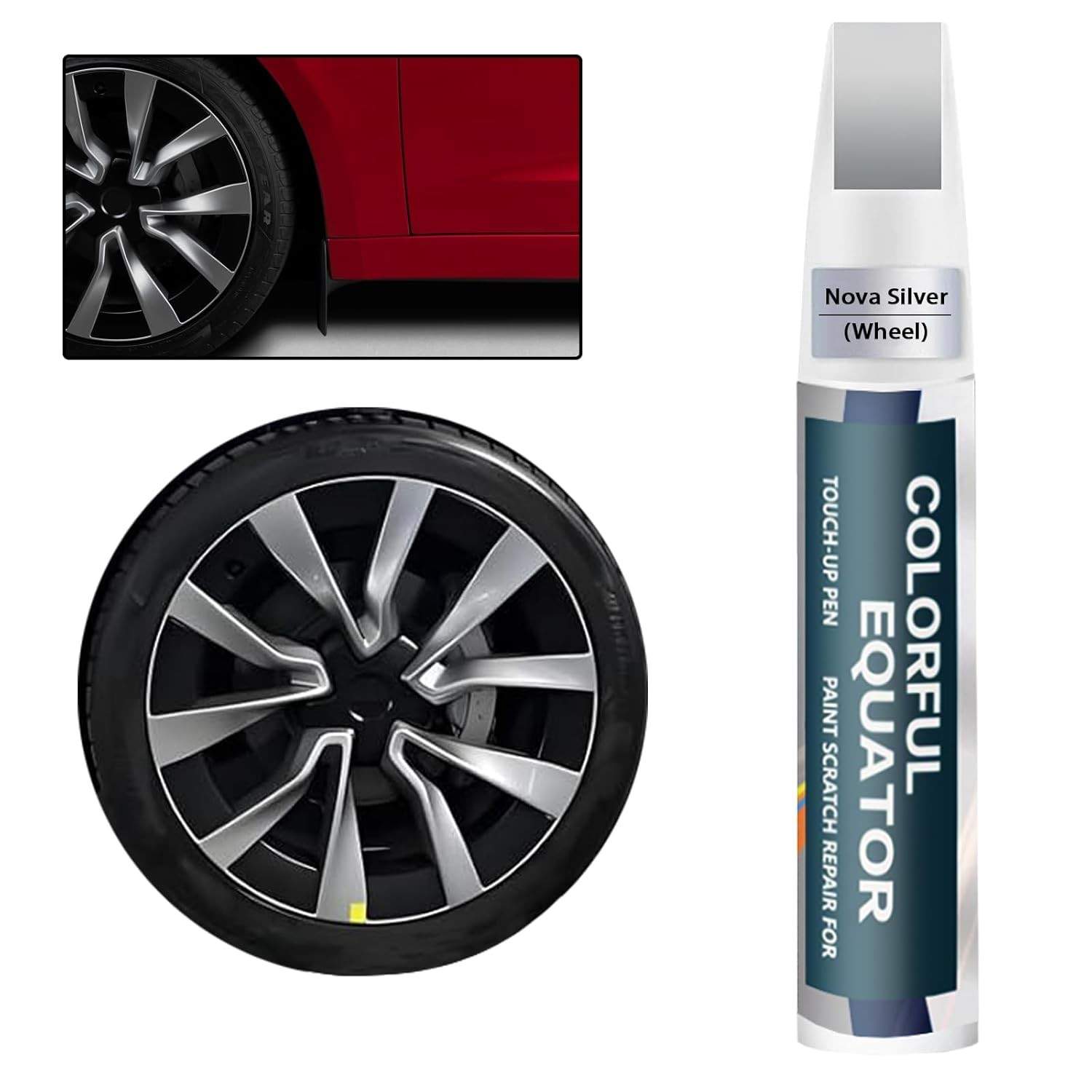 Tinta de Retoque para Rodas Tesla Model 3 - Nova Silver Rim - Correção de Arranhões e Curb Rash