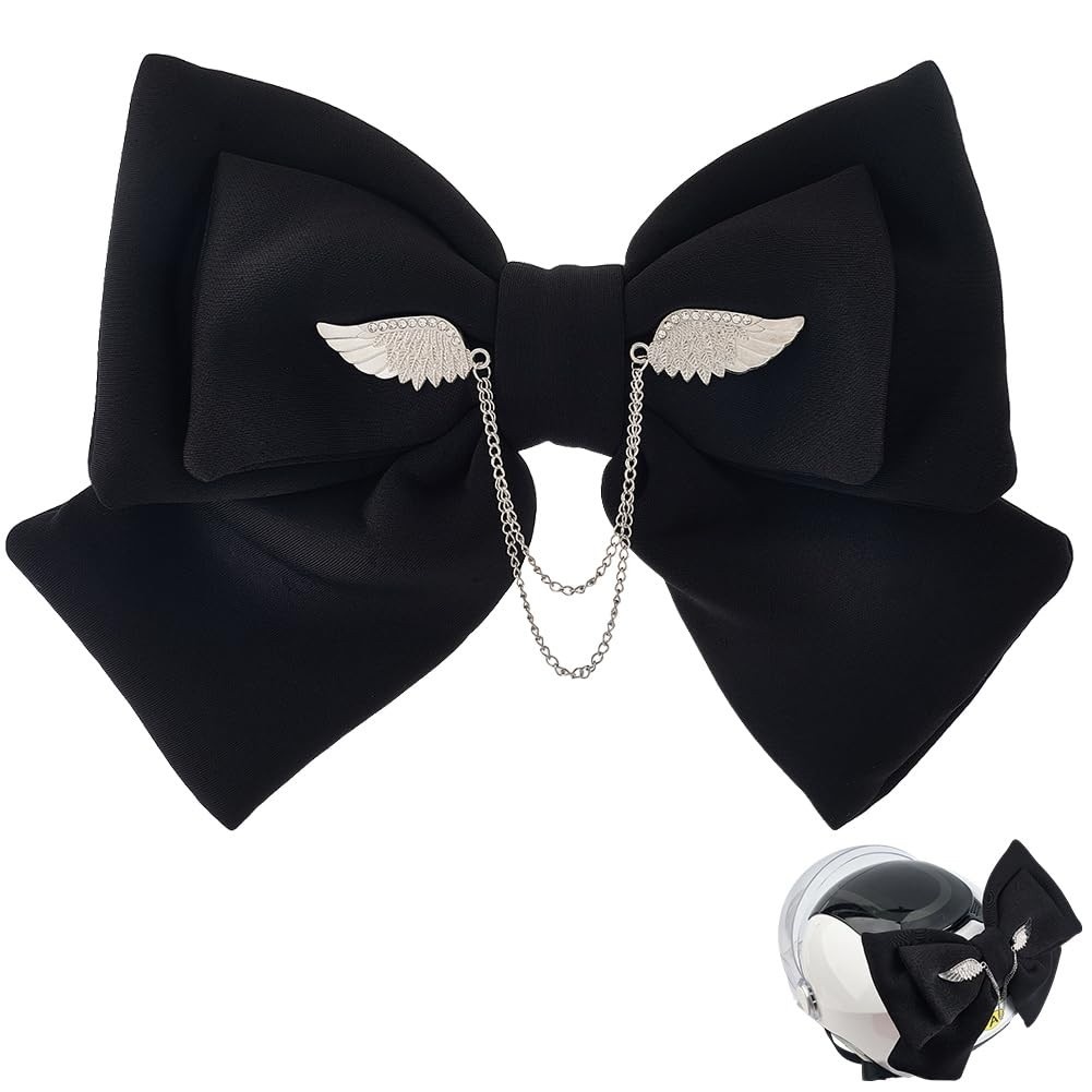 Decoração de Capacete GORGECRAFT: Laço Preto Grande com Corrente Prata e Ventosa - Estilo Único para Moto, Bike e Esqui