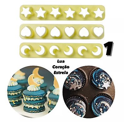 Cortadores Miniaturas Blue Star: Estrela, Lua e Coração