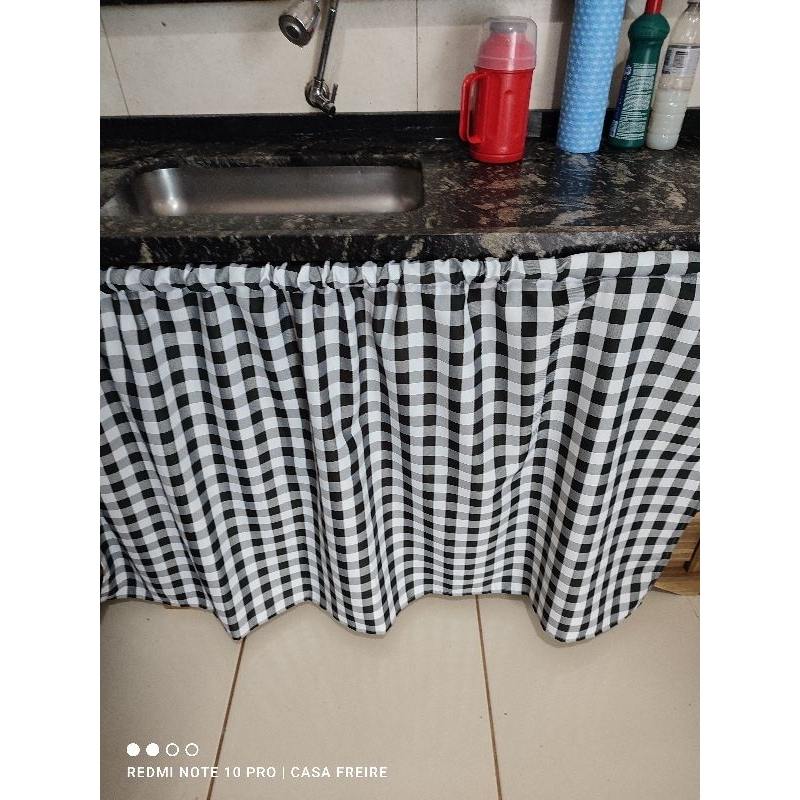 Cortina Pia Cozinha Xadrez Preto 1,40x0,80: Toque Chique!