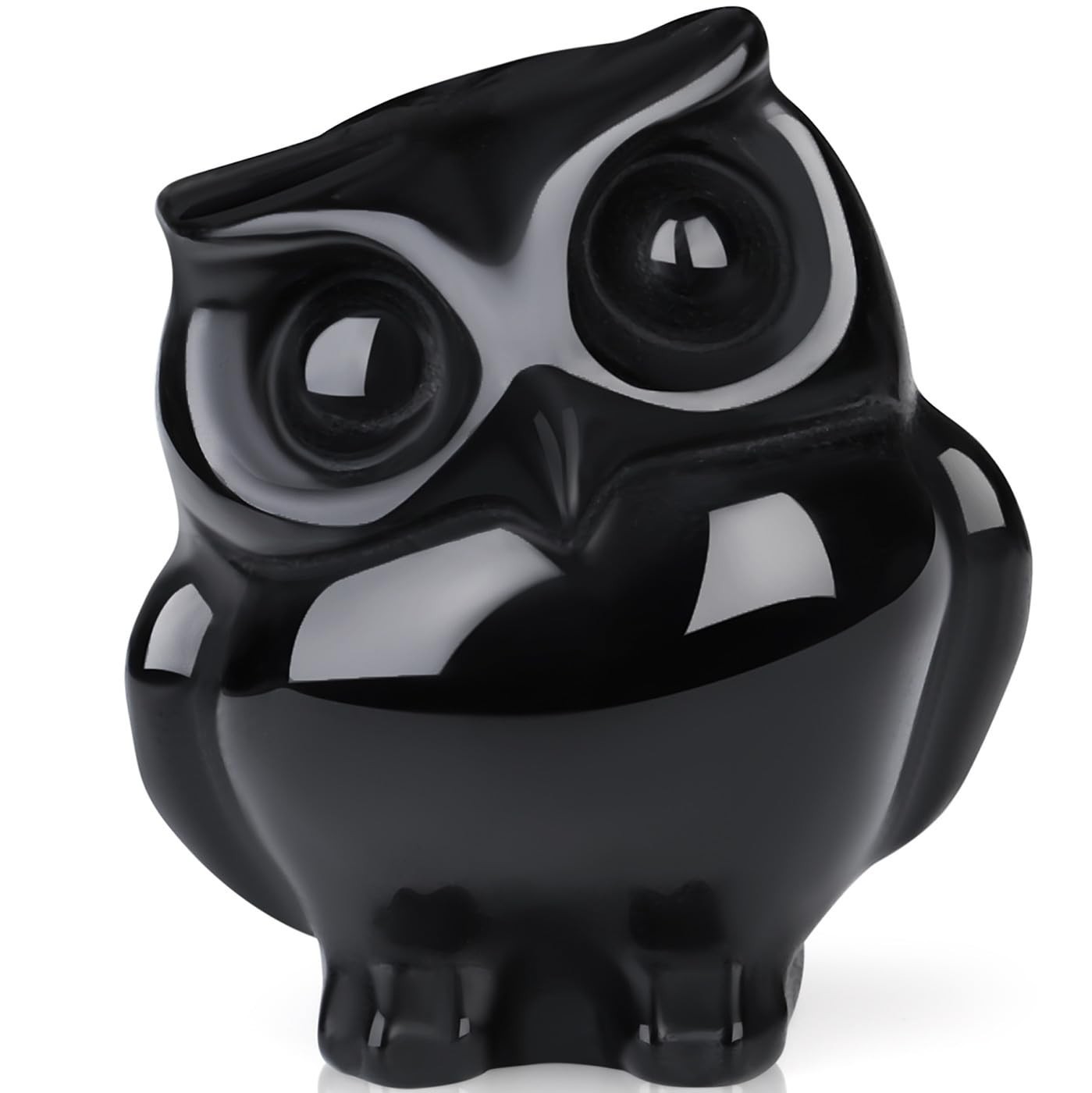 Estatueta de Coruja em Cristal de Obsidiana Preta - Decoração Espiritual e Energética para Casa e Escritório