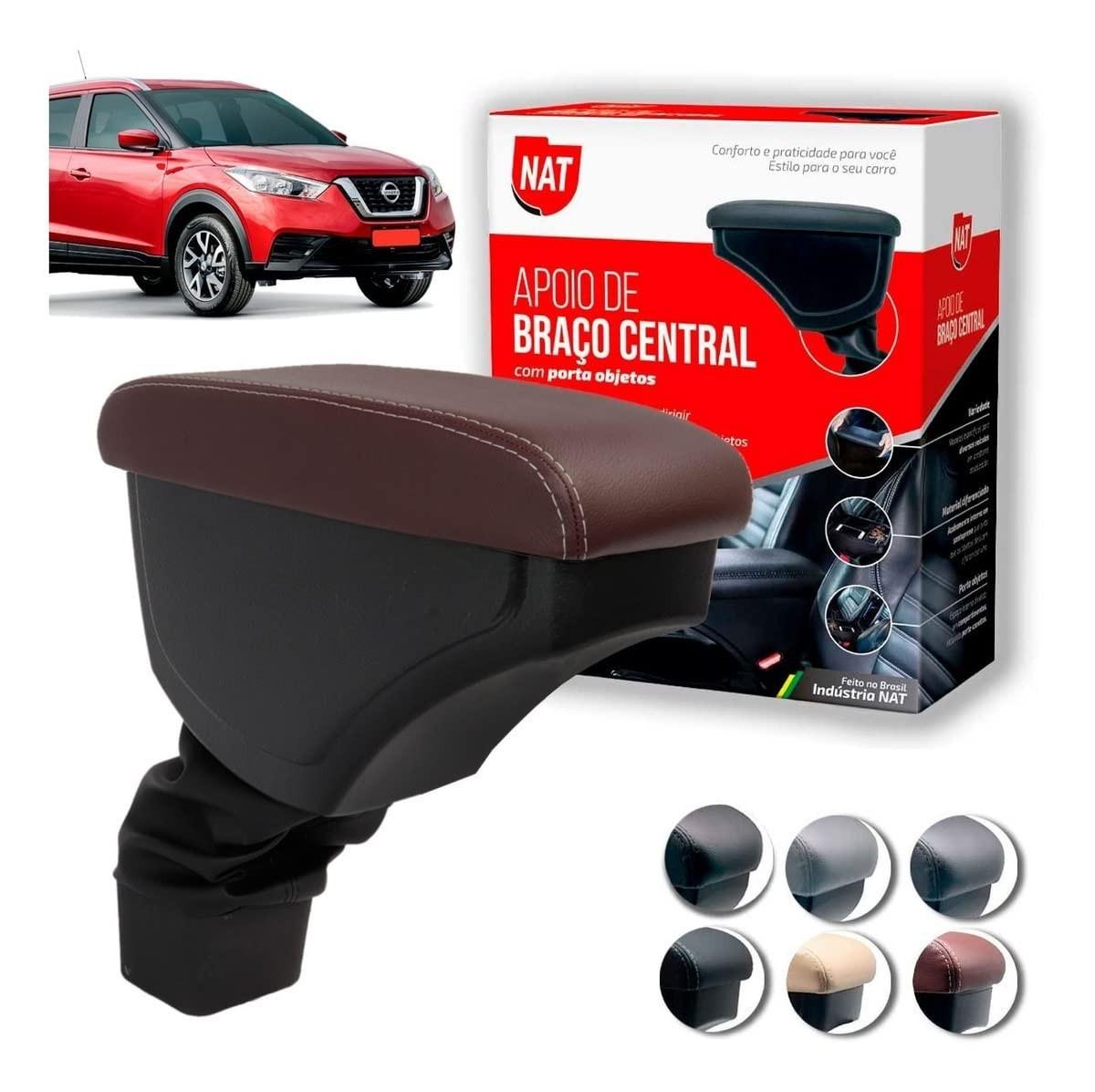Apoio de Braço Couro Sintético Marrom Macchiato para Nissan Kicks (2016-2019)