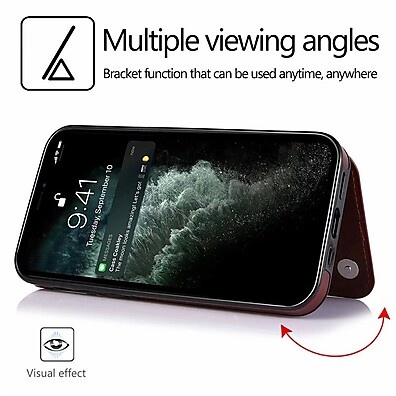 Capa Carteira iPhone 16 Pro com Flip Magnético e Couro