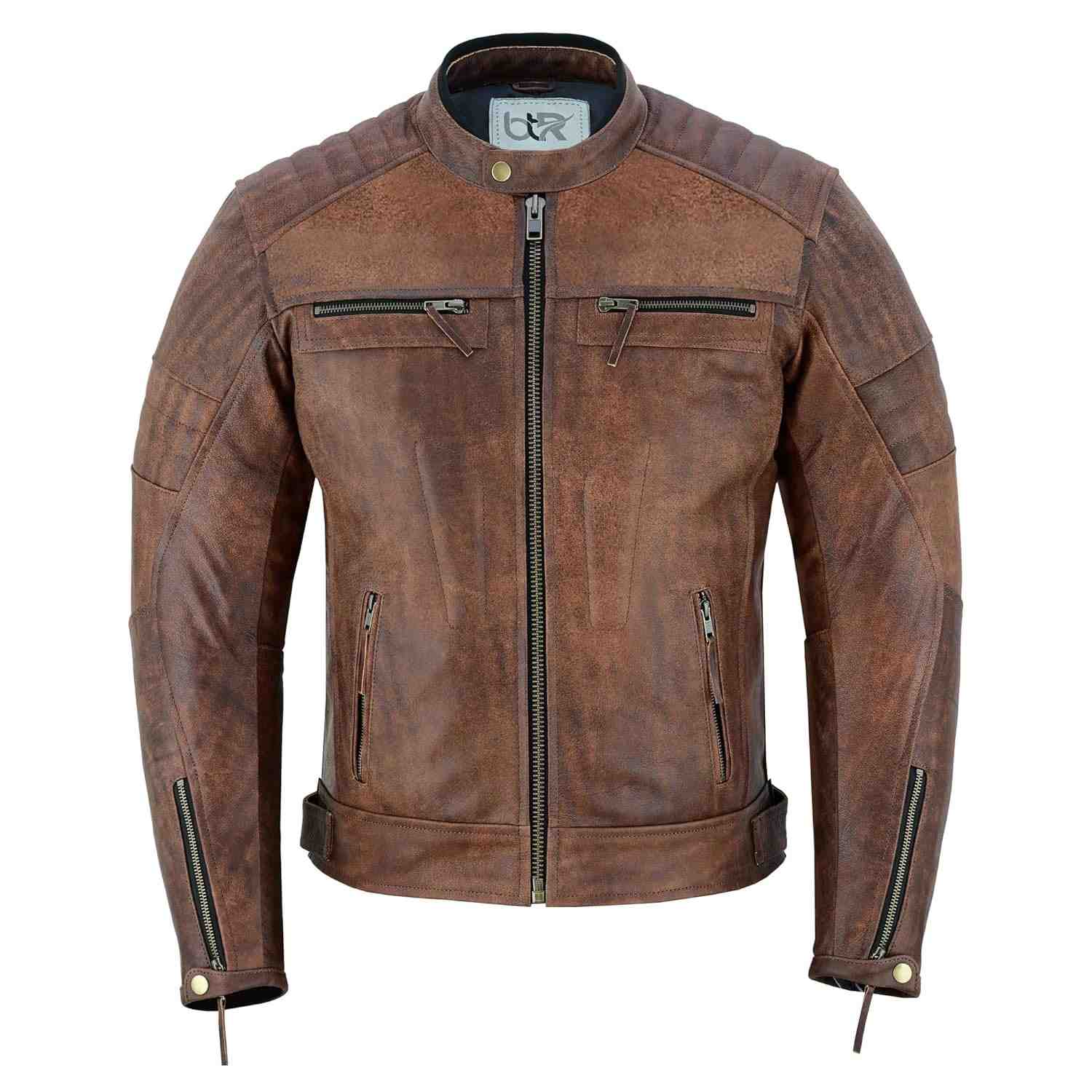 Jaqueta masculina de couro de qualidade premium com zíper e proteção para motocicleta