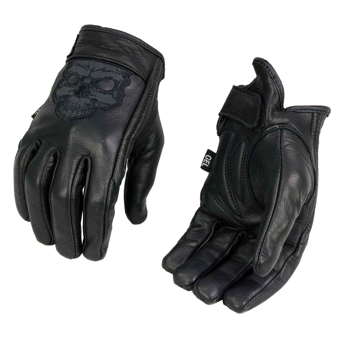 Milwaukee Leather Luvas de mão masculinas de couro preto "caveira reflexiva" com palma acolchoada de gel MG7570