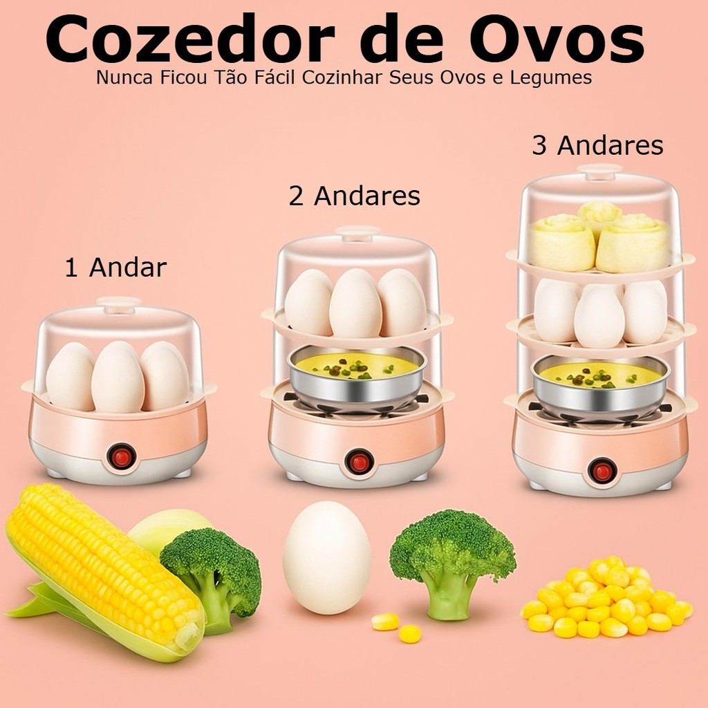 Cozedor de Ovos Elétrico Multifuncional: Cozinha 21 Ovos em 3 Minutos!