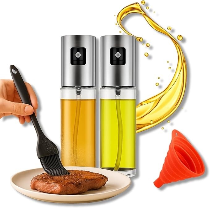 Kit Cozinha 4 em 1 com 2 Sprays para Azeite e Vinagre + Funil Retrátil e Pincel de Silicone – Praticidade e Estilo para uma Culinária Saudável