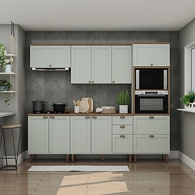 Cozinha Americana 5 Peças com Portas e Gavetas – Verde Mint