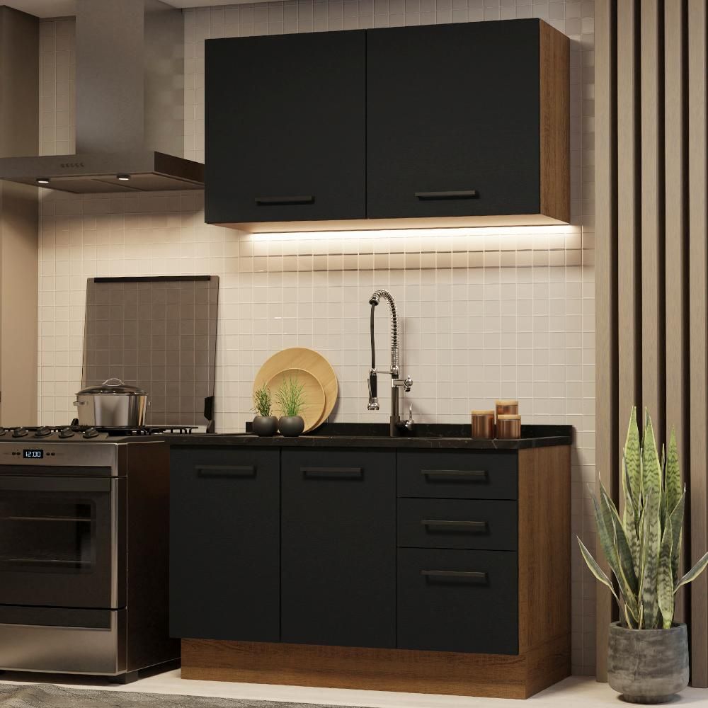 Cozinha Compacta 120cm Agata Madesa: Rustic e Preto