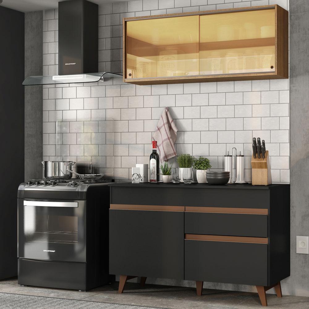 Cozinha Compacta 120cm Reims Madesa: Preto e Rustic