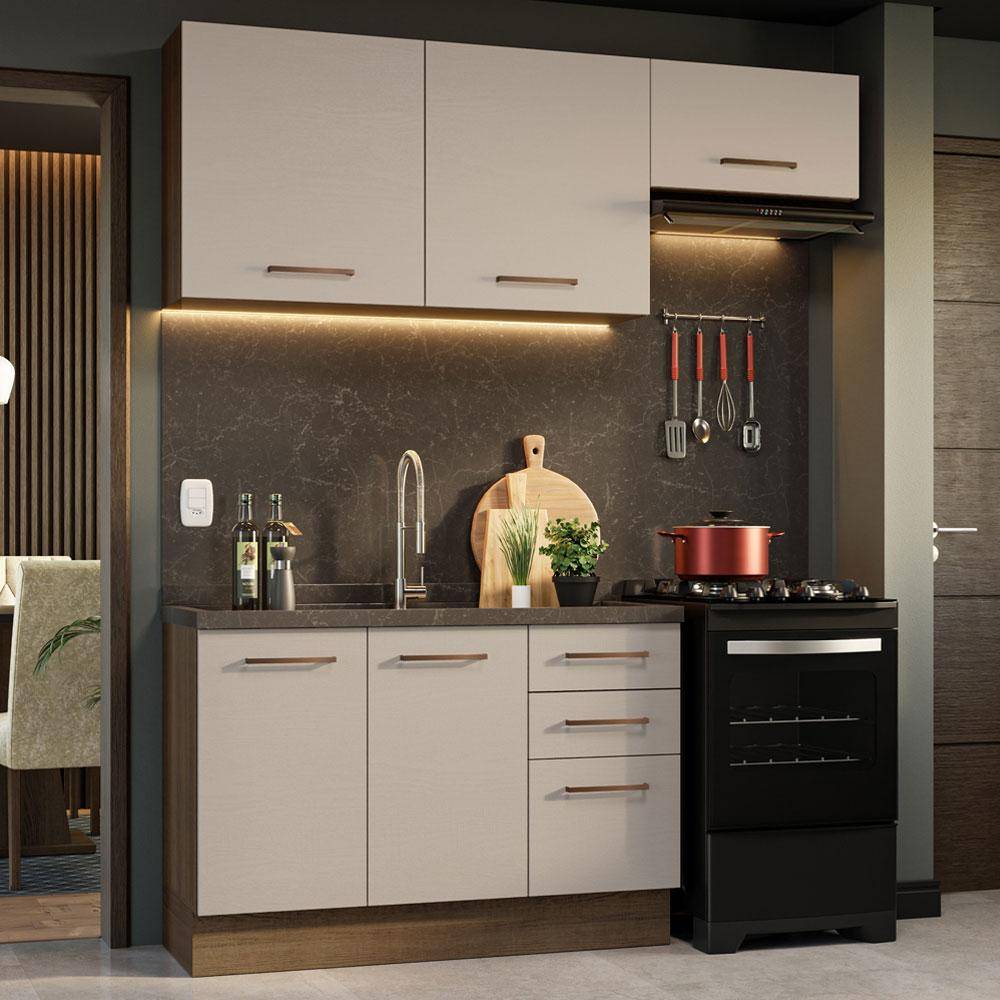 Cozinha Compacta 180cm Agata Madesa: Rustic e Crema