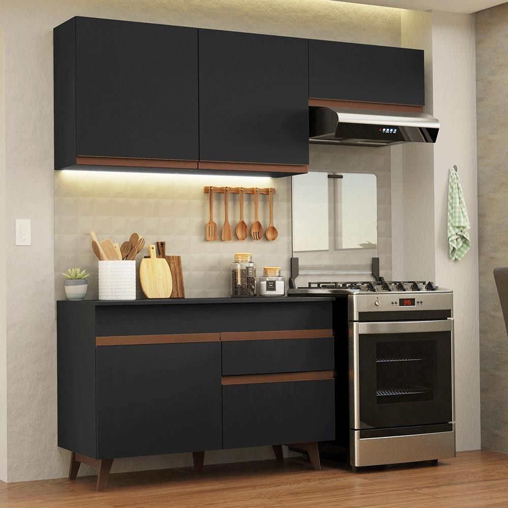Cozinha Compacta 190cm Preta Reims Madesa