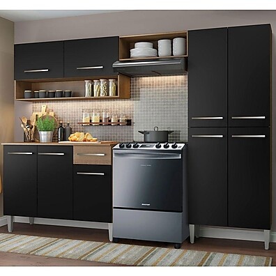 Cozinha Compacta 229cm Emilly Madesa: Rustic e Preto