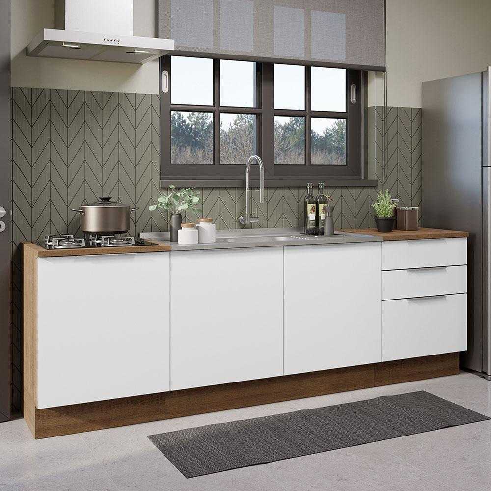 Cozinha Compacta 240cm Stella Madesa: Rustic & Branco