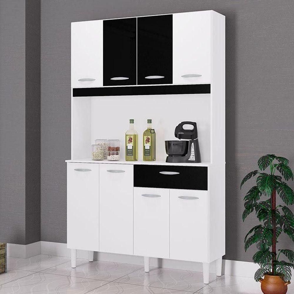 Cozinha Compacta 8 Portas: Cassia Branco/Preto Poquema