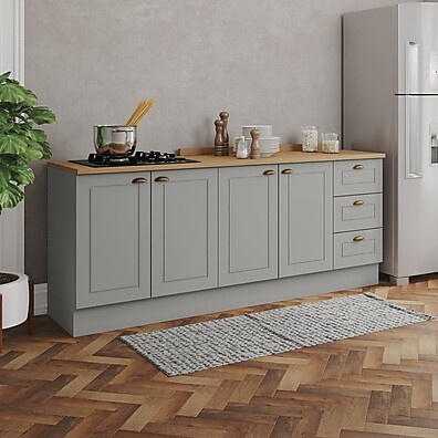 Cozinha Compacta Americana: 2 Peças MDF Cinza/Nature
