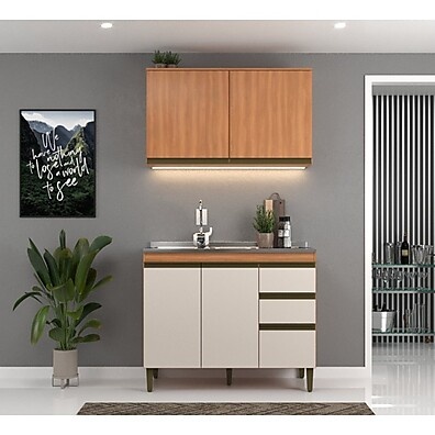 Cozinha Compacta Cecília 2 Peças: Elegância em 4 Portas e 3 Gavetas
