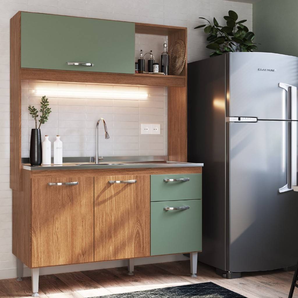 Cozinha Compacta Katy: Freijó/Oliva – Organize Já!