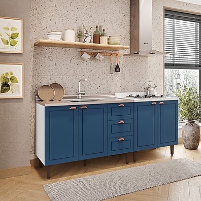 Cozinha Compacta Pérola Yescasa: Seu Sonho Branco/Azul