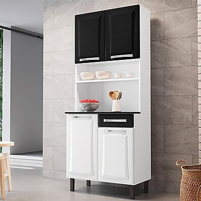 Cozinha Compacta Pratika 80cm Branco e Preto – Espaço Otimizado
