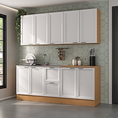 Cozinha Compacta Soho Freijó/Branco – 4 Peças com Balcões e Aéreos