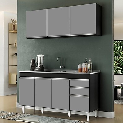 Cozinha Completa 150cm: Armário e Balcão com Pia Inox