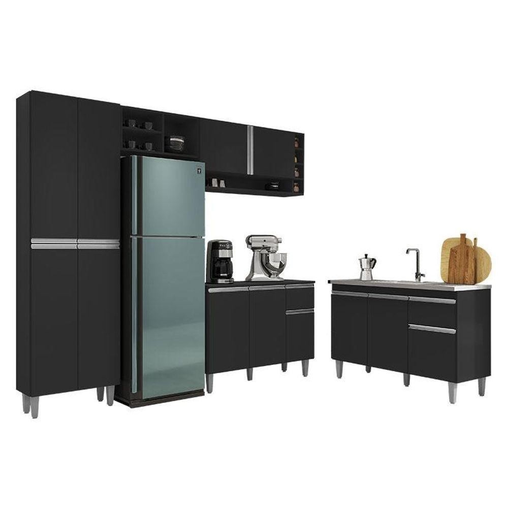 Cozinha Completa 230cm + Balcão Pia 120cm Preto Fosco