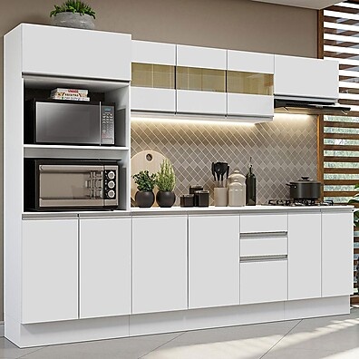 Cozinha Completa 250cm: MDF Branco Smart Madesa