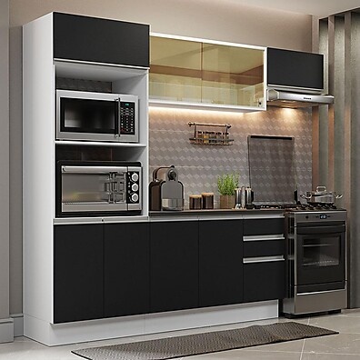Cozinha Completa 250cm: MDF Branco/Preto Acordes Madesa