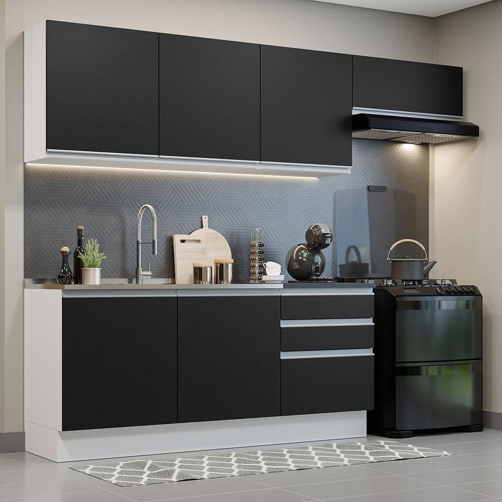 Cozinha Completa 260cm: MDF, Branco/Preto