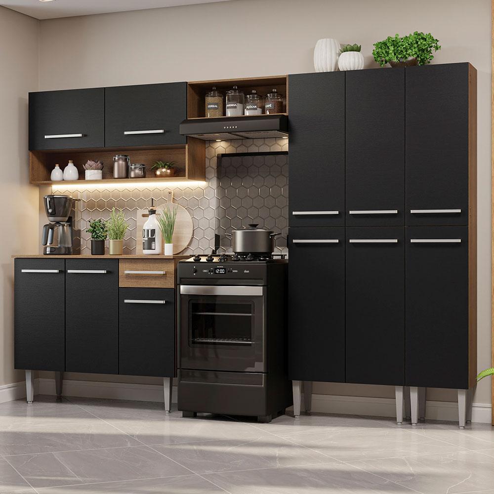 Cozinha Completa 261cm Emilly Madesa: Rustic e Preto